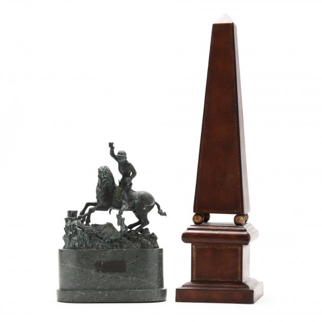 leather-obelisk-and-bronze-sculpture-of-st-george
