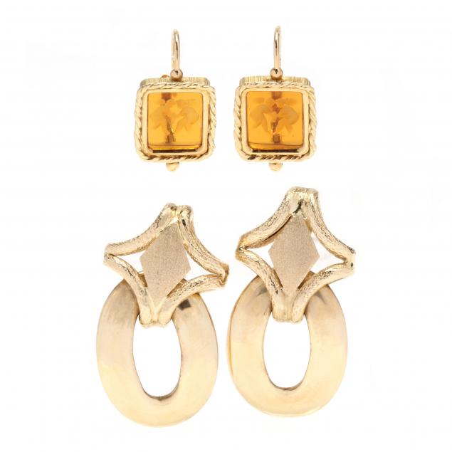 two-pairs-of-gold-earrings