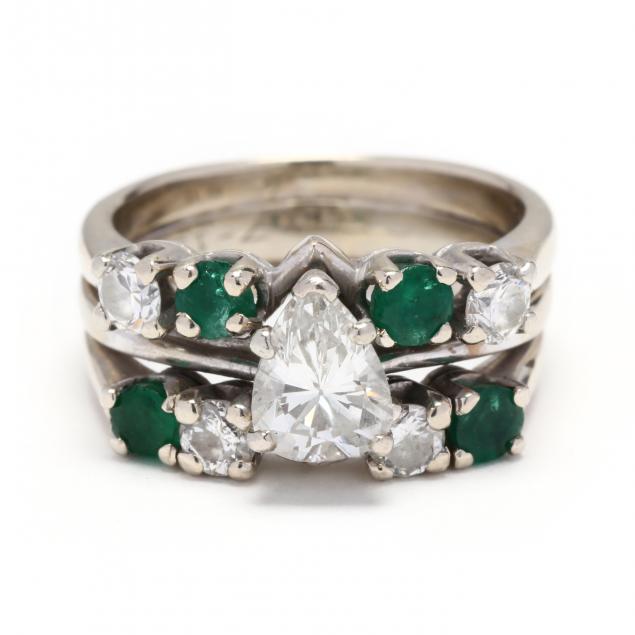 white-gold-diamond-and-emerald-wedding-set
