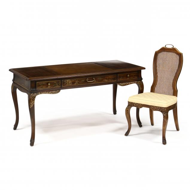 drexel-french-style-chinoiserie-cherry-desk-and-chair