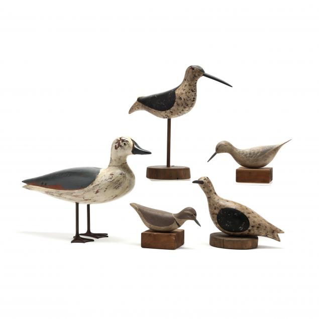 decorative-carved-duck-with-four-shorebirds