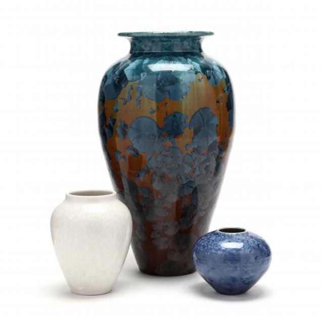 phil-morgan-nc-three-crystalline-pottery-vases