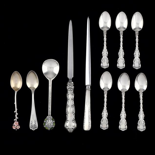a-grouping-of-sterling-silver-demitasse-spoons-and-letter-openers