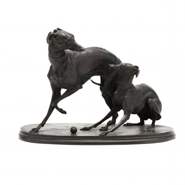 pierre-jules-mene-french-1810-1875-bronze-of-two-whippets-at-play