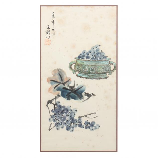 a-chinese-painting-of-grapes-and-an-archaic-vessel