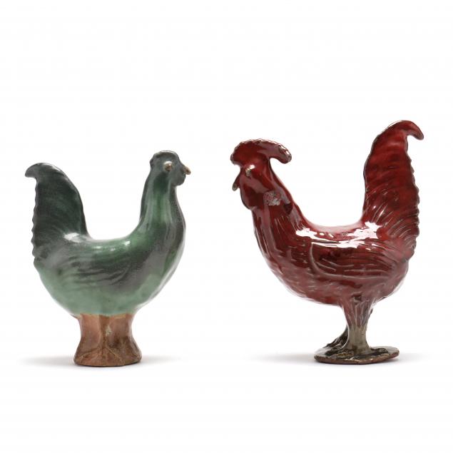 charles-moore-nc-two-pottery-chickens