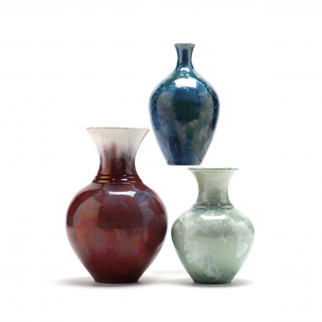 phil-morgan-nc-three-crystalline-pottery-vases