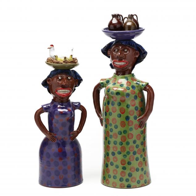 two-folk-art-pottery-figural-jugs-marvin-bailey-lancaster-sc