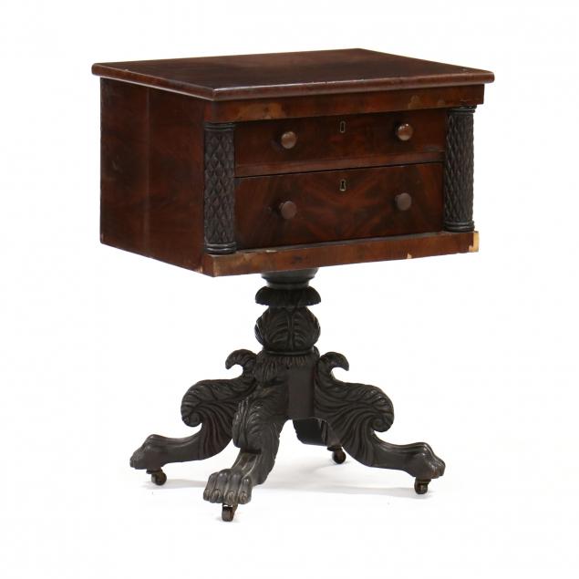 american-classical-carved-mahogany-two-drawer-work-table