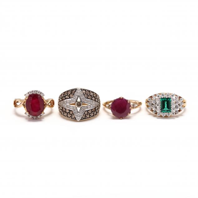 four-gold-and-gem-set-rings