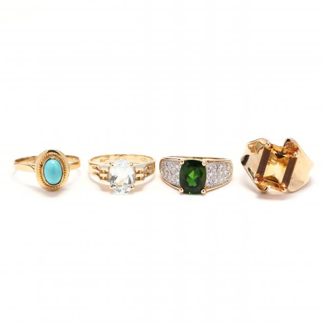 four-gold-and-gem-set-rings