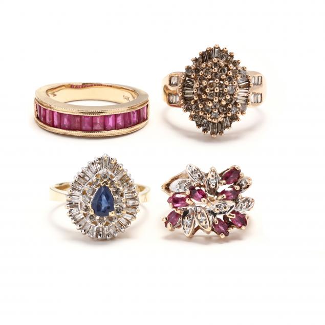 four-gold-and-gem-set-rings