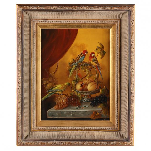 a-contemporary-vanitas-still-life-painting-with-parrots-insects-and-fruit