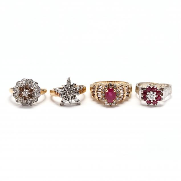 four-gold-and-gem-set-rings