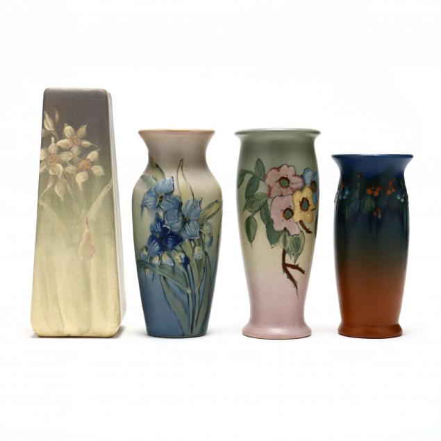 four-art-nouveau-weller-floral-vases