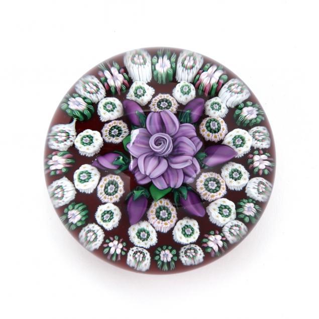 drew-ebelhare-sue-fox-flower-and-millefiori-glass-paperweight