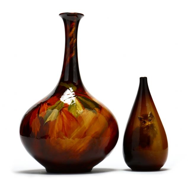 two-j-b-owens-pottery-utopia-line-vases