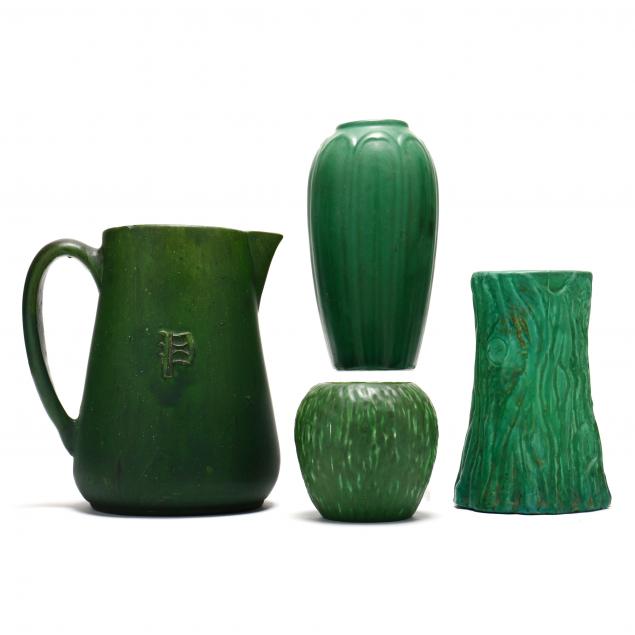 four-art-pottery-matte-green-vases