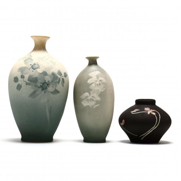 three-j-b-owens-pottery-matte-glaze-vases