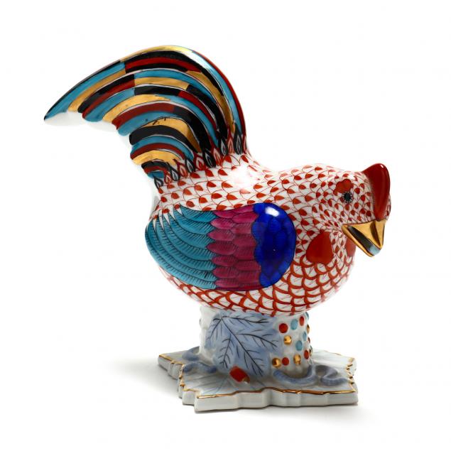 large-herend-porcelain-rooster-blue-pearl-in-its-mouth