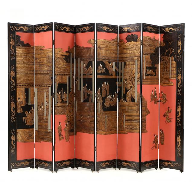 chinese-tall-eight-panel-carved-and-painted-lacquer-floor-screen