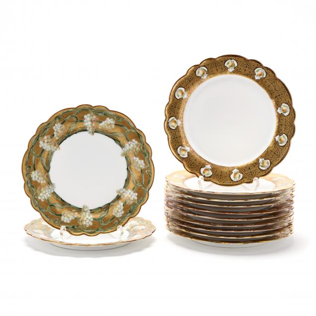 twelve-limoges-gilt-rimmed-plates
