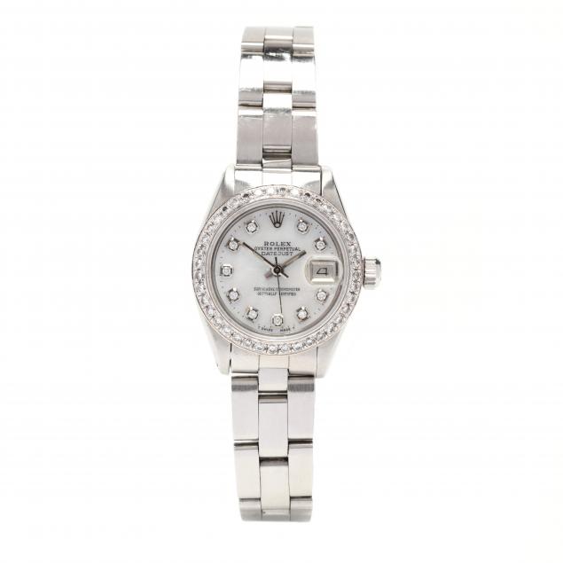 lady-s-stainless-steel-and-diamond-oyster-perpetual-datejust-watch-rolex