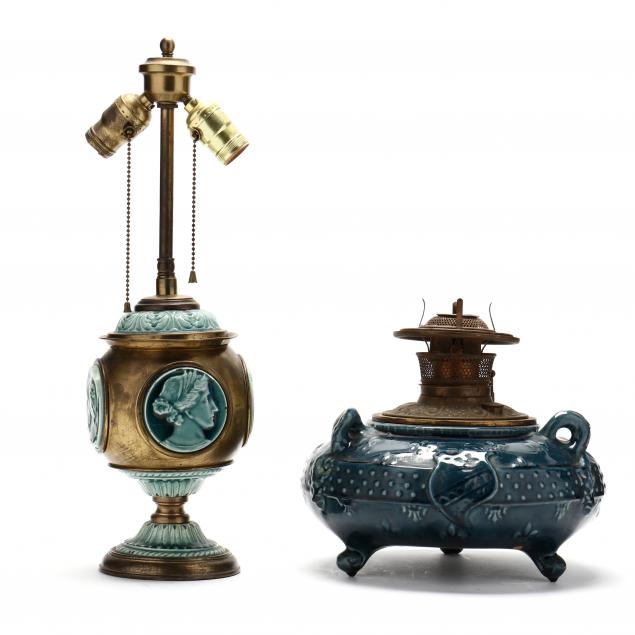 two-antique-majolica-lamps