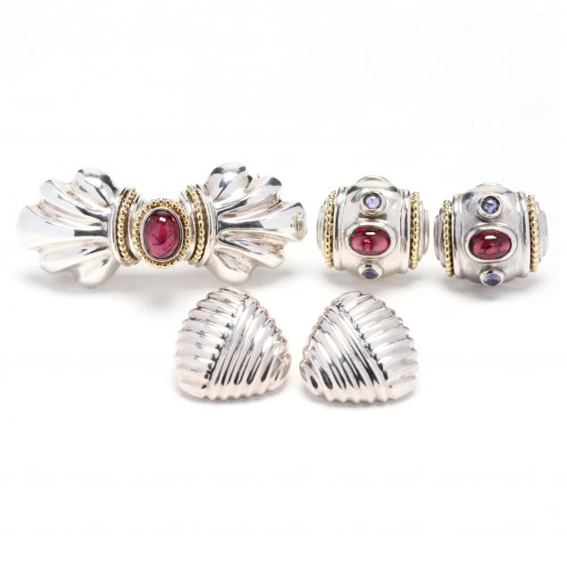 silver-gold-and-gem-set-suite-by-anita-selinger-and-a-pair-of-silver-earrings