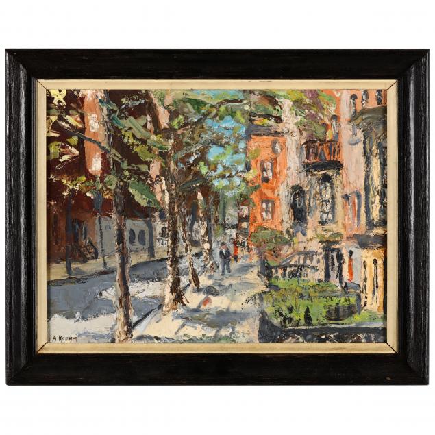 vintage-mid-century-modern-street-scene-painting