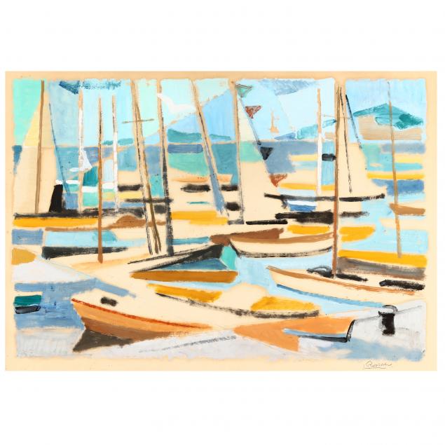 a-vintage-french-cubist-painting-of-sailboats-by-l-rossat