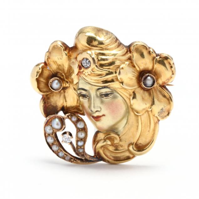 art-nouveau-gold-enamel-and-gem-set-brooch