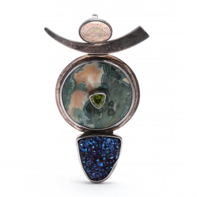 modernist-sterling-silver-and-gem-set-pendant-brooch