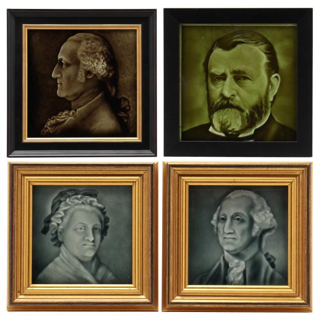 four-antique-framed-american-presidential-majolica-tiles