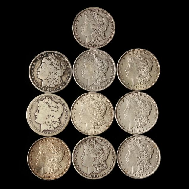 ten-circulated-morgan-silver-dollars