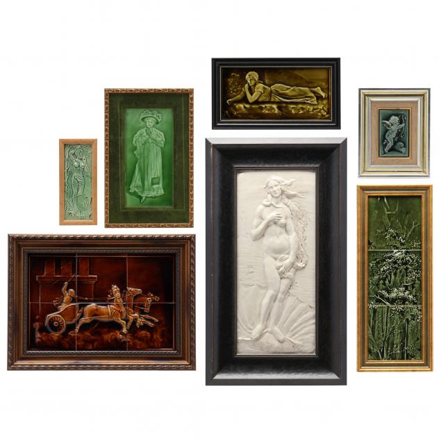 a-collection-of-seven-majolica-tile-plaques