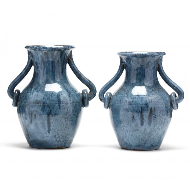 a-pair-of-ring-handled-vases-a-r-cole-pottery-nc