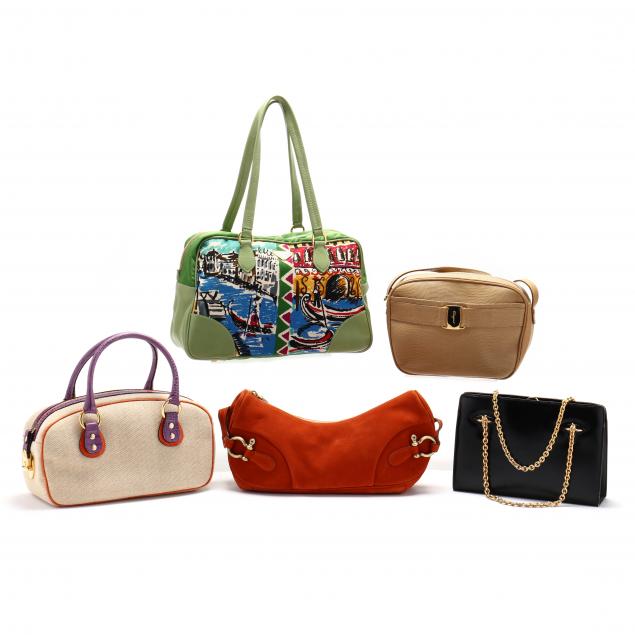 a-selection-of-five-vintage-designer-handbags