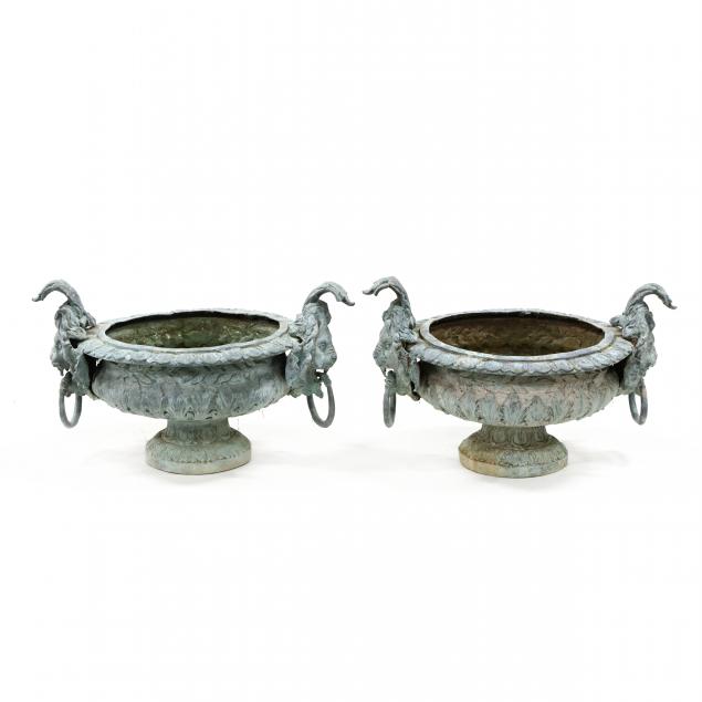 pair-of-lion-handle-bronze-garden-urns
