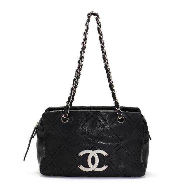 Chanel Cc Ghw Chain Shoulder Bag Calfskin Leather Black Auction