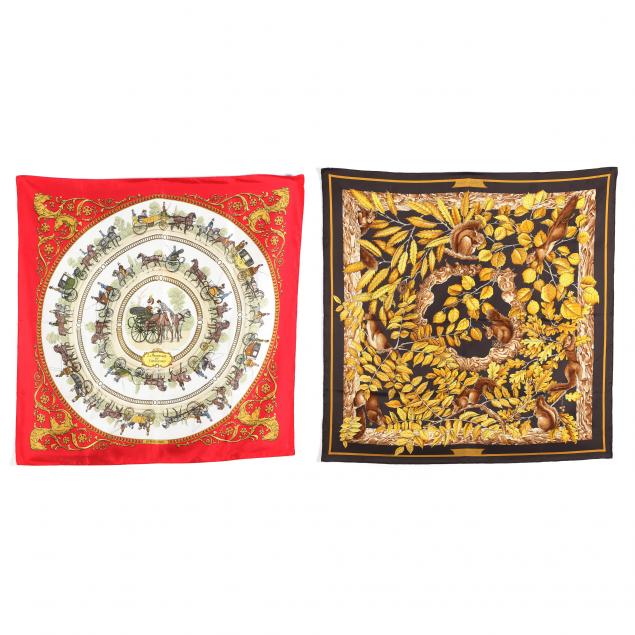 two-silk-scarves-i-casse-noisette-i-and-i-promenade-d-longchamps-i-hermes