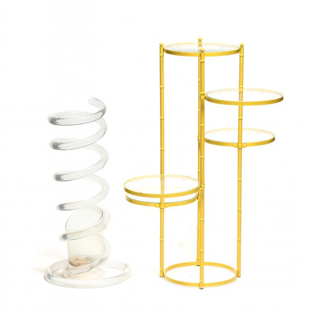 vintage-lucite-umbrella-stand-and-faux-bamboo-plant-stand