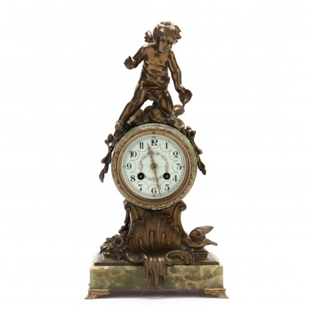 french-green-onyx-and-brass-figural-mantel-clock