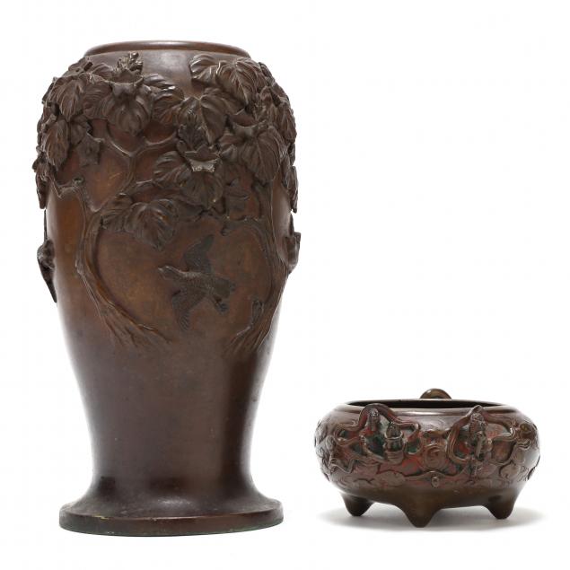 a-japanese-meiji-period-bronze-vase-and-censer
