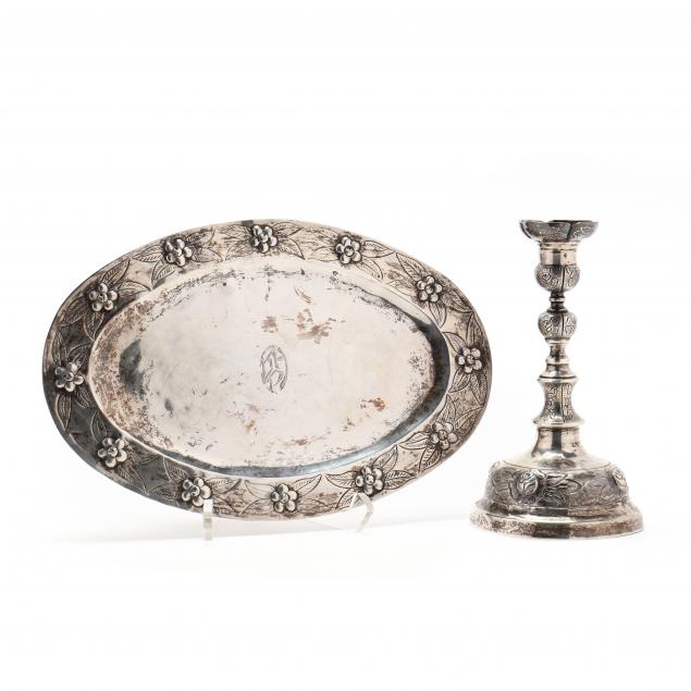 sanborns-sterling-silver-i-aztec-rose-i-oval-tray-and-candlestick