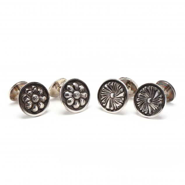 two-pairs-of-sterling-silver-flower-motif-cufflinks-gianmaria-buccellati