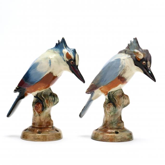 pair-of-weller-pottery-kingfisher-flower-frogs