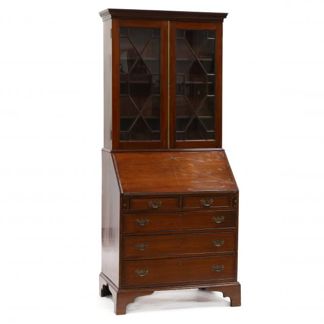 antique-english-mahogany-bureau-bookcase