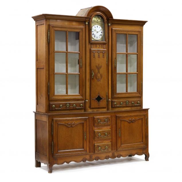 french-provincial-oak-buffet-a-deux-corps-with-clock