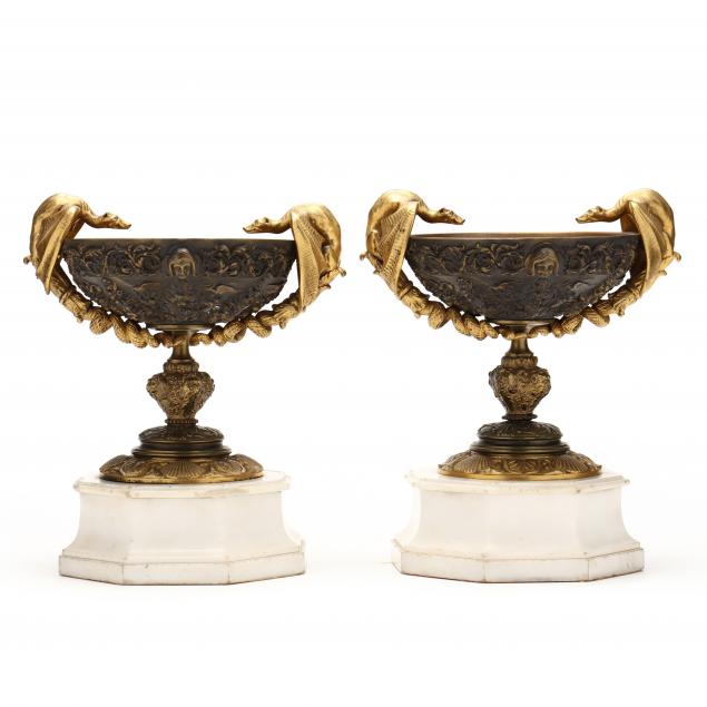 pair-of-french-bronze-pedestal-bowls-with-gilt-accents